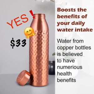This copper water bottle will help the body produce more energy, boost the immune system, promote glowing skin and hair, while killing waterborne microbes and boosting your spirit.