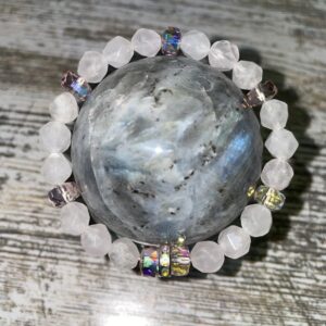 ROSE QUARTZ Faceted with AB Crystal Disc 8mm Energy Bracelet