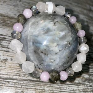 Faceted-Rose-Quartz-Labradorite-Kunzite-Labradorite-sphere-8mm-Bracelet