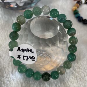 This Green Agate bracelet can assist the body in balancing relationships and treating inflammation of joints and pains in the bones.