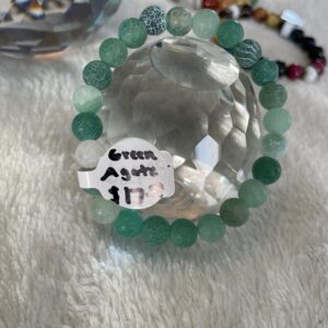 This Green Agate bracelet can assist the body in balancing relationships and treating inflammation of joints and pains in the bones.