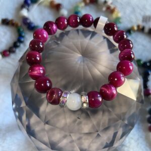 MAGENTA Tiger's Eye & Moonstone Accent 8mm Energy Bracelet