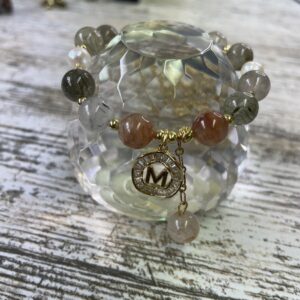 Multi-Color 8mm Stone with M Gold Accent Bracelet
