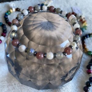 Pink Tourmaline & Labradorite & Moonstone & Hematite 6mm Energy Bracelet