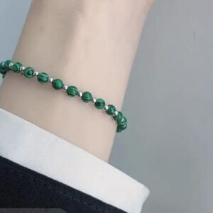 Green Malachite Stone 4mm with Silver Accents Clasp Bracelet