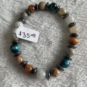 Yellow & Turquoise Tiger's Eye & Jasper & Moonstone & Hematite 8mm Energy Bracelet