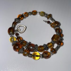 VINTAGE Amber & Silver Beaded Wire Wrap Bracelet