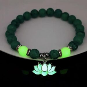 GREEN Stone Lotus Flower Glow-In-The-Dark 8mm Energy Bracelet