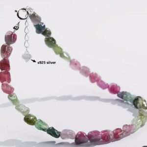 This stunning mixed tourmaline bracelet has the healing properties that will promote self-confidence, compassion, tolerance, and prosperity. It helps treat paranoia, dyslexia, migraines, headaches, and skin disorders. It strengthens the nervous system, the blood and the lymph. It aids in weight loss, cellulite reduction and letting go of old patterns.