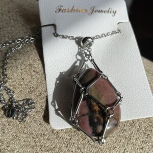 Rhodochrosite Tear Drop Cage Necklace
